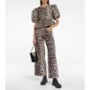 Ganni Leopard-print Jacquard Peplum Blouse