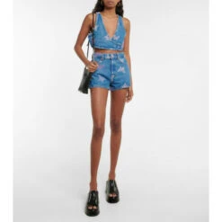Ganni Embroidered Denim Shorts