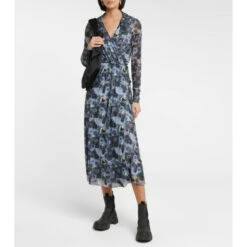 Ganni Floral Mesh Wrap Midi Dress
