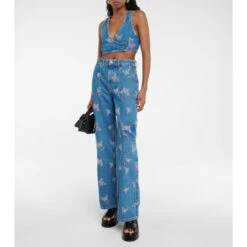 Ganni Embroidered Denim Cargo Pants