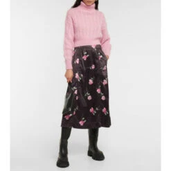 Ganni Floral A-line Satin Midi Skirt