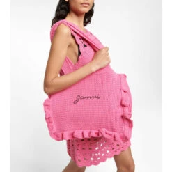 Ganni Frill-trimmed Crochet Tote Bag