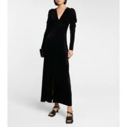 Ganni Puff-sleeve Velvet Maxi Dress