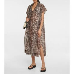 Ganni Leopard-print Cotton Kaftan