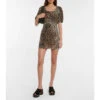 Ganni Leopard-print Ruched Minidress