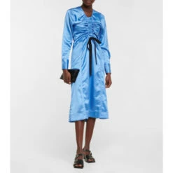 Ganni Ruched Satin Midi Dress