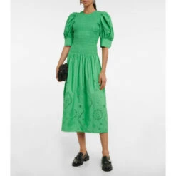 Ganni Broderie Anglaise Cotton Midi Dress