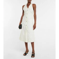 Ganni Striped Seersucker Midi Dress