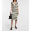 Ganni Striped Ribbed-knit Cotton-blend Midi Dress