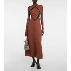 Ganni Embellished Hemp Midi Dress