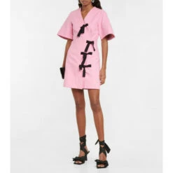 Ganni Bow Cotton Wrap Dress