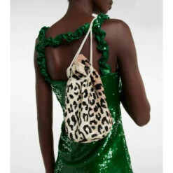 Ganni Leopard-print Beaded Bucket Bag