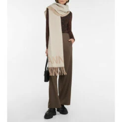 Ganni Fringed Wool Scarf