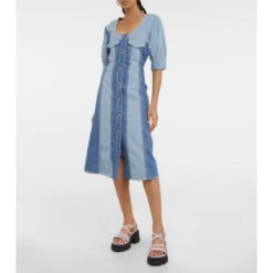 Ganni Paneled Scoop-neck Midi Dress